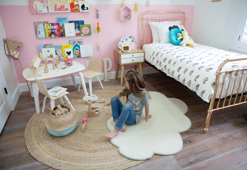 little girls color block pink room reveal